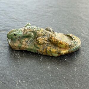 Green and Brown turquoise Reptile Figurine stone 57.08 carats